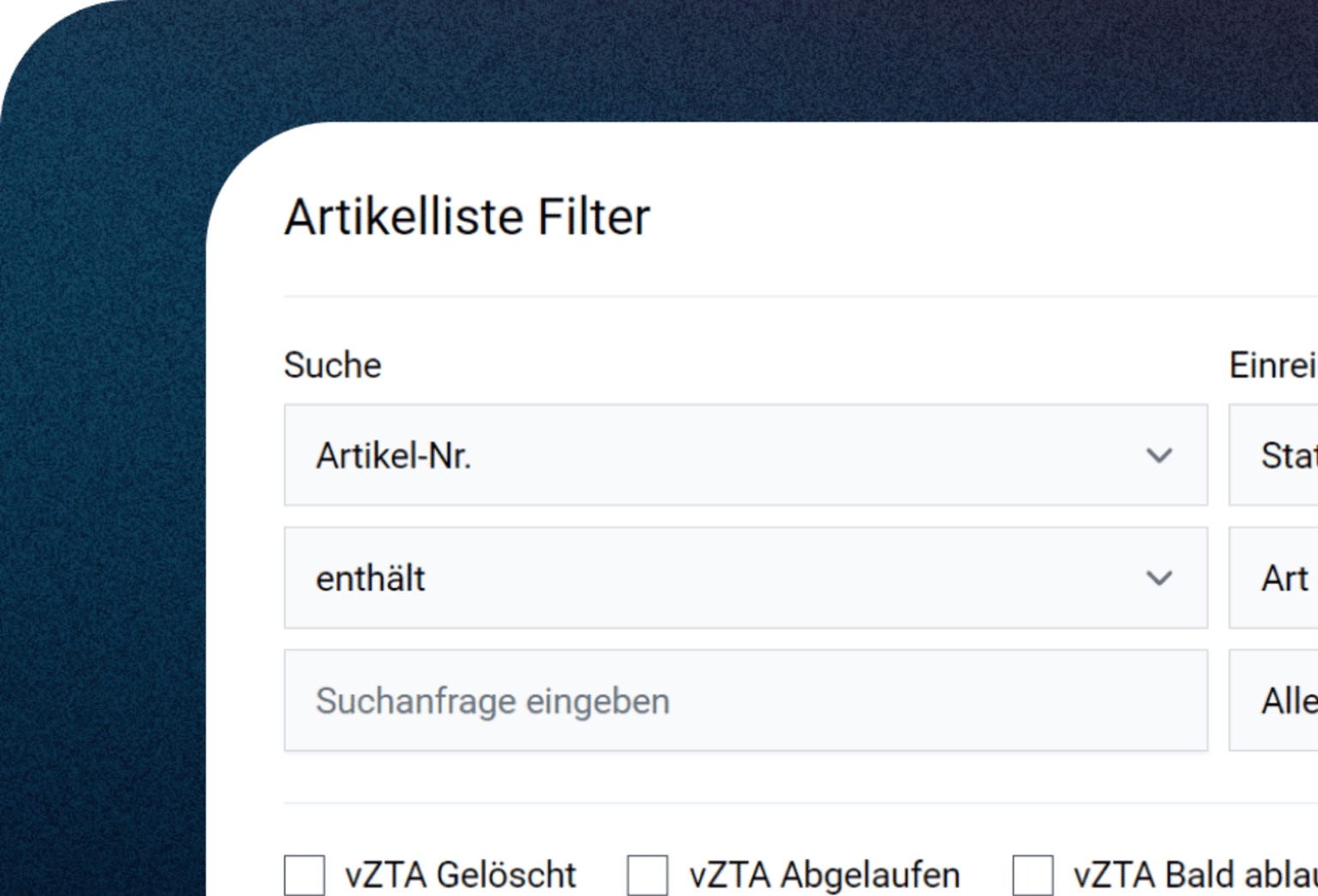 Artikel-Filter-Stammdaten